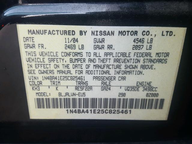 1N4BA41E25C825461 - 2005 NISSAN MAXIMA SE BLACK photo 10