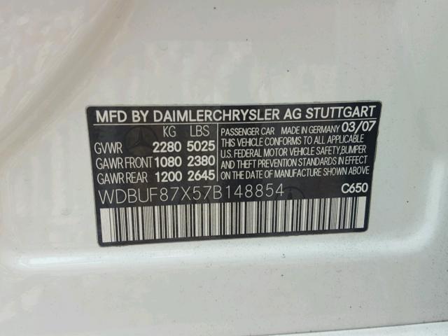 WDBUF87X57B148854 - 2007 MERCEDES-BENZ E 350 4MAT WHITE photo 10