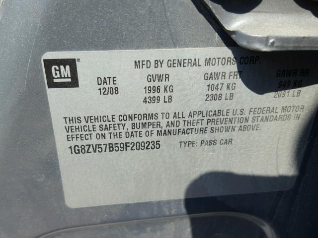 1G8ZV57B59F209235 - 2009 SATURN AURA XR GRAY photo 10