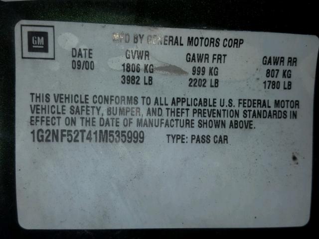 1G2NF52T41M535999 - 2001 PONTIAC GRAND AM S მწვანე ფოტო 10