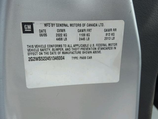 2G2WS522451346004 - 2005 PONTIAC GRAND PRIX ვერცხლისფერი ფოტო 10