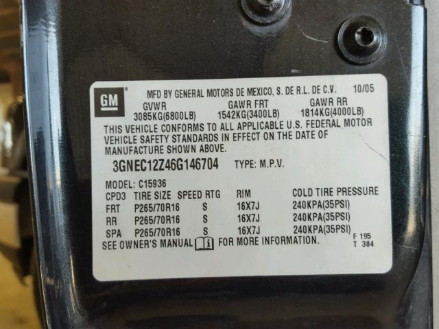 3GNEC12Z46G146704 - 2006 CHEVROLET AVALANCHE BLACK photo 10