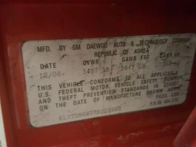 KL1TD56677B123889 - 2007 CHEVROLET AVEO BASE Марун фото 10