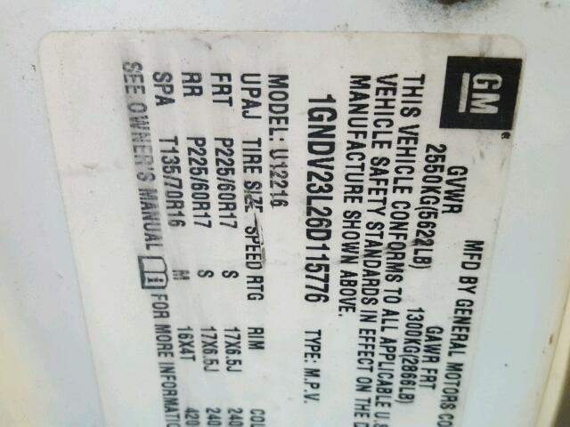 1GNDV23L26D115776 - 2006 CHEVROLET UPLANDER L 白色 照片 10