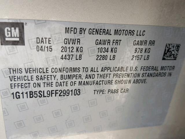 1G11B5SL9FF299103 - 2015 CHEVROLET MALIBU LS ბეჟი ფოტო 10