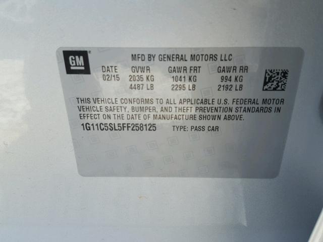 1G11C5SL5FF258125 - 2015 CHEVROLET MALIBU 1LT SILVER photo 10