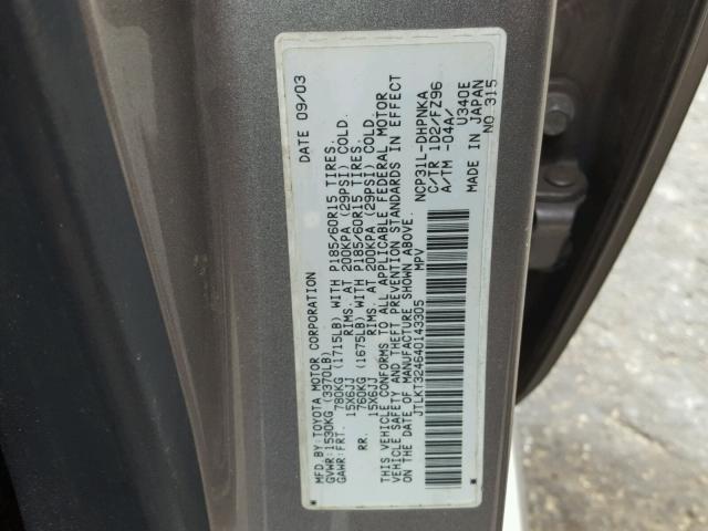 JTLKT324640143305 - 2004 TOYOTA SCION XB Silber Foto 10