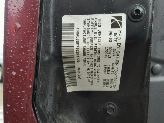 1G8AL52F73Z201320 - 2003 SATURN ION LEVEL MAROON photo 10