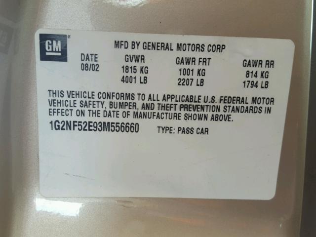 1G2NF52E93M556660 - 2003 PONTIAC GRAND AM S 金色 照片 10