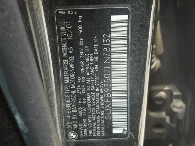 5UXFB93502LN78132 - 2002 BMW X5 4.6IS BLACK photo 10