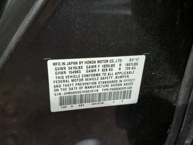 JHMGK5H57HS019178 - 2017 HONDA FIT LX Gri fotoğraf 10