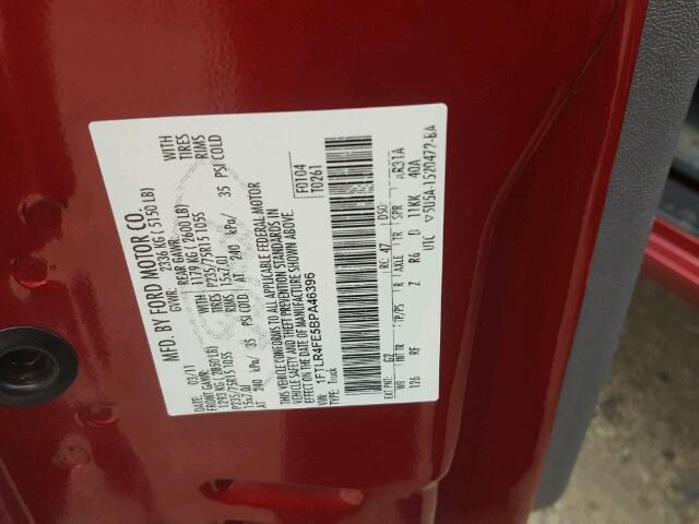 1FTLR4FE5BPA46396 - 2011 FORD RANGER SUP RED photo 10