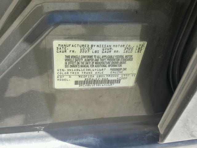 3N1AB61E38L641687 - 2008 NISSAN SENTRA 2.0 GRAY photo 10