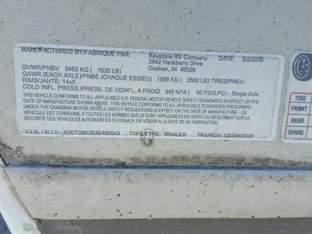 4YDT28K287B450043 - 2007 KEYSTONE OUTBACK WHITE photo 10