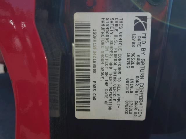 1G8AW12F34Z162808 - 2004 SATURN ION LEVEL RED photo 10