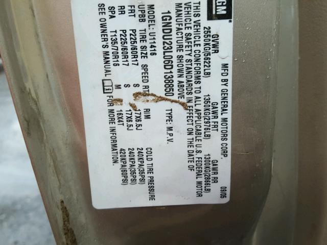 1GNDU23L06D138850 - 2006 CHEVROLET UPLANDER L 金色 照片 10