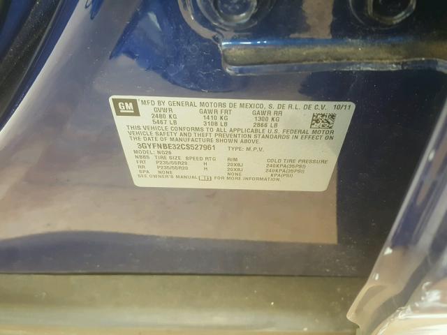 3GYFNBE32CS527961 - 2012 CADILLAC SRX PERFOR 蓝色 照片 10