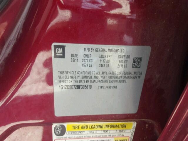 1G1ZD5E72BF305619 - 2011 CHEVROLET MALIBU 2LT MAROON photo 10