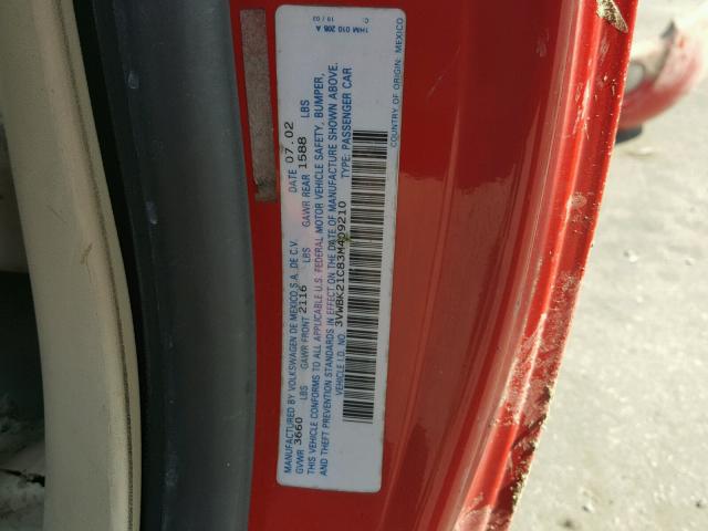 3VWBK21C83M409210 - 2003 VOLKSWAGEN NEW BEETLE წითელი ფოტო 10