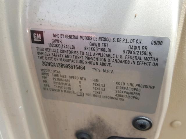 3GNCA13B99S516464 - 2009 CHEVROLET HHR LS ბეჟი ფოტო 10