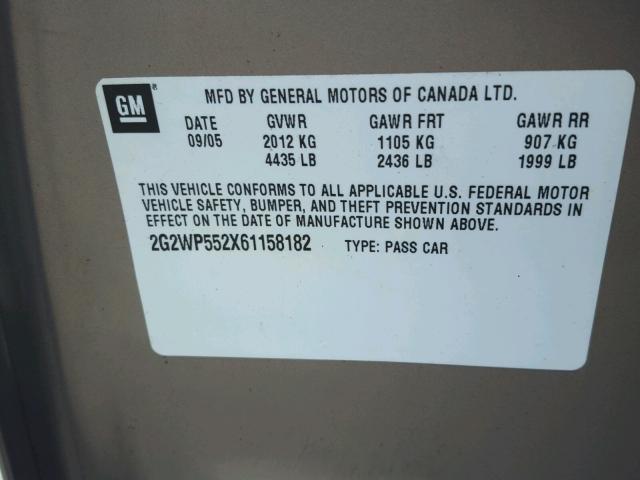 2G2WP552X61158182 - 2006 PONTIAC GRAND PRIX BROWN photo 10