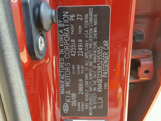 KNAGE123385235355 - 2008 KIA OPTIMA RED photo 10