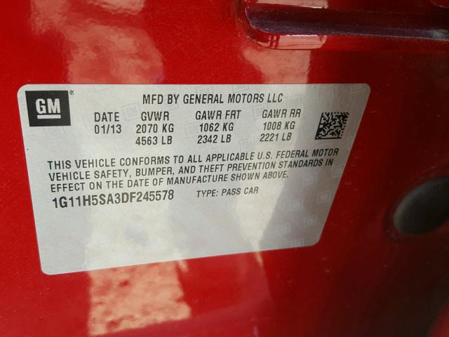 1G11H5SA3DF245578 - 2013 CHEVROLET MALIBU LTZ RED photo 10