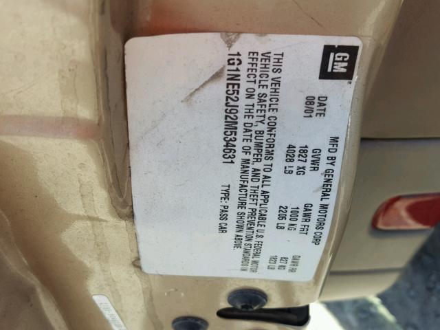 1G1NE52J92M534631 - 2002 CHEVROLET MALIBU LS GOLD photo 10