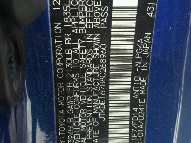 JTKDE167880268960 - 2008 TOYOTA SCION TC 蓝色 照片 10