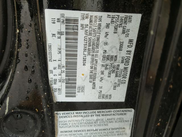 5LMFU275X6LJ12834 - 2006 LINCOLN NAVIGATOR 黑色 照片 10