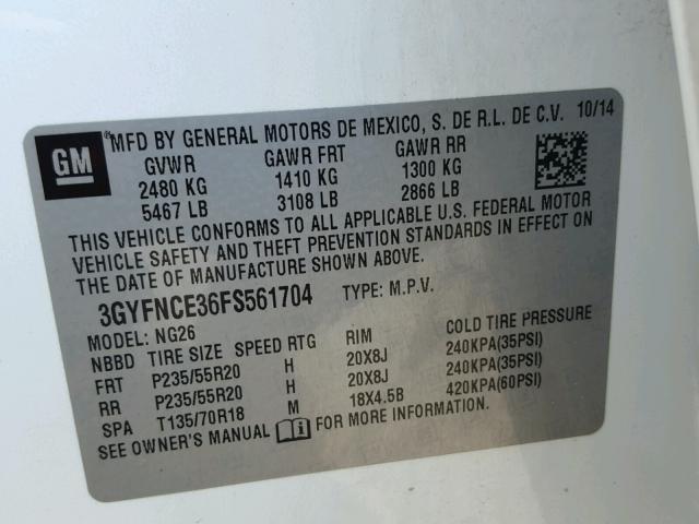 3GYFNCE36FS561704 - 2015 CADILLAC SRX PERFOR 白色 照片 10