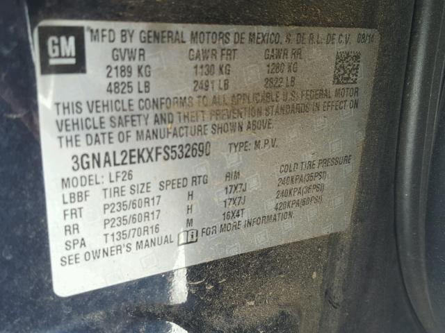 3GNAL2EKXFS532690 - 2015 CHEVROLET CAPTIVA LS 蓝色 照片 10