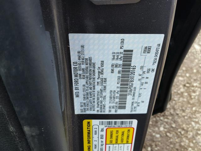 3FA6P0G78ER120165 - 2014 FORD FUSION S GRAY photo 10