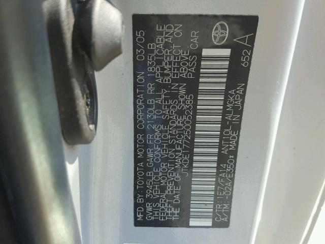 JTKDE177250052385 - 2005 TOYOTA SCION TC 银色 照片 10