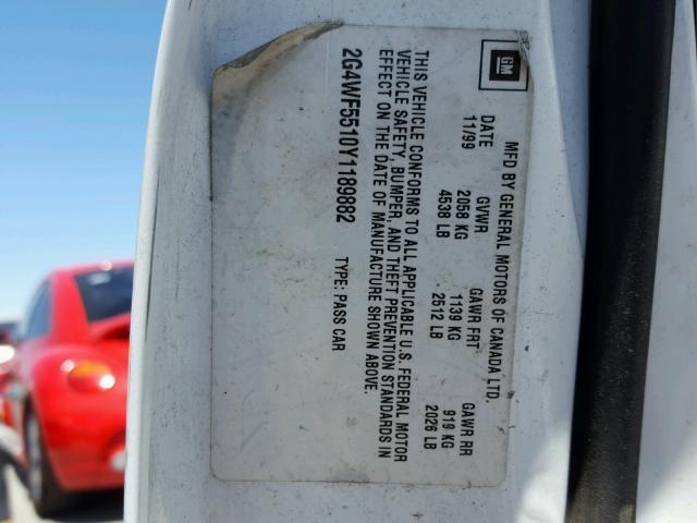 2G4WF5510Y1189882 - 2000 BUICK REGAL GS WHITE photo 10