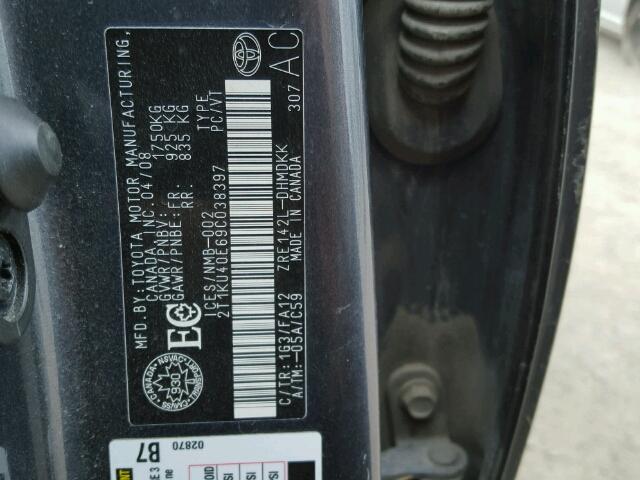 2T1KU40E69C038397 - 2009 TOYOTA MATRIX GRAY photo 10