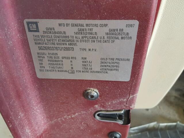 5GZER33767J128073 - 2007 SATURN OUTLOOK SP წითელი ფოტო 10