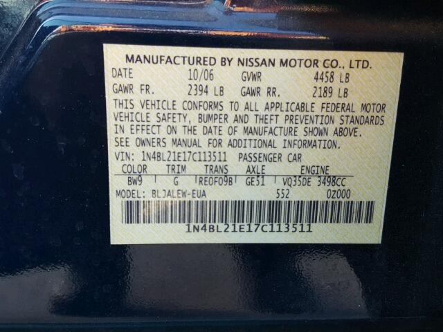 1N4BL21E17C113511 - 2007 NISSAN ALTIMA 3.5 BLUE photo 10