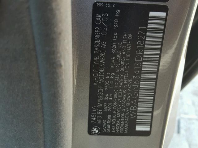 WBAGN63413DR18271 - 2003 BMW 745 LI GRAY photo 10