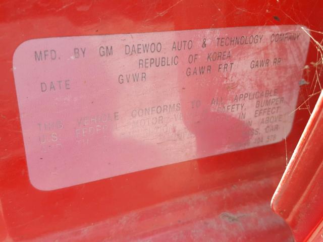 KL1TJ52614B193317 - 2004 CHEVROLET AVEO LS RED photo 10