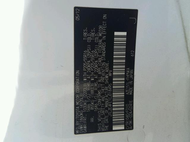 JTLZE4FE1CJ018495 - 2012 TOYOTA SCION XB თეთრი ფოტო 10