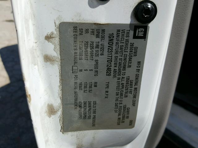 1GNDV23177D124828 - 2007 CHEVROLET UPLANDER L 白色 照片 10