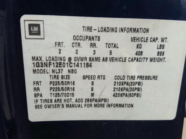 1G3NF12E01C141184 - 2001 OLDSMOBILE ALERO GLS 蓝色 照片 10