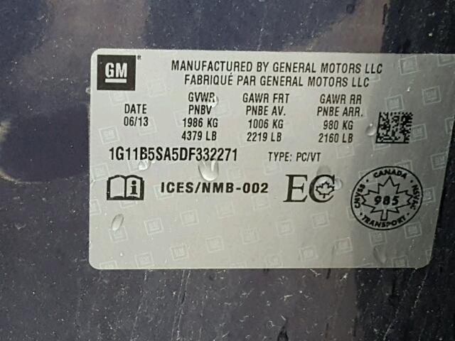 1G11B5SA5DF332271 - 2013 CHEVROLET MALIBU LS BLUE photo 10