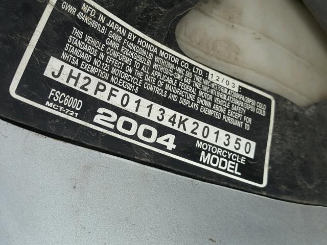 JH2PF01134K201350 - 2004 HONDA FSC600 D SILVER photo 10