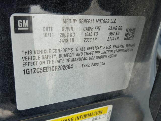 1G1ZC5E01CF202604 - 2012 CHEVROLET MALIBU 1LT 黑色 照片 10