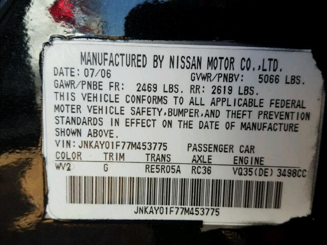 JNKAY01F77M453775 - 2007 INFINITI M35 BASE CHARCOAL photo 10