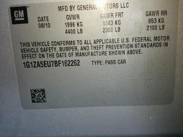 1G1ZA5EU7BF162262 - 2011 CHEVROLET MALIBU LS 银色 照片 10