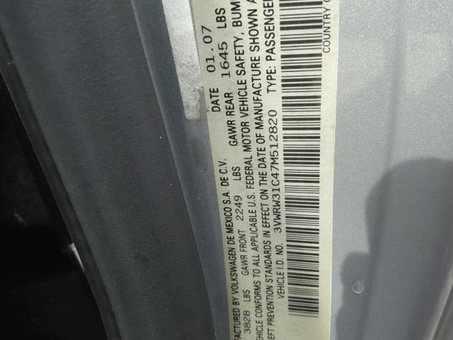 3VWRW31C47M512820 - 2007 VOLKSWAGEN NEW BEETLE 银色 照片 10