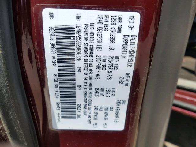 1B4GP25382B636128 - 2002 DODGE CARAVAN SE RED photo 10